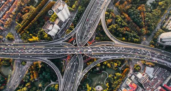 Aerial-view-of-congested-highways